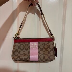 Coach Brown and Red Signature Wristlet